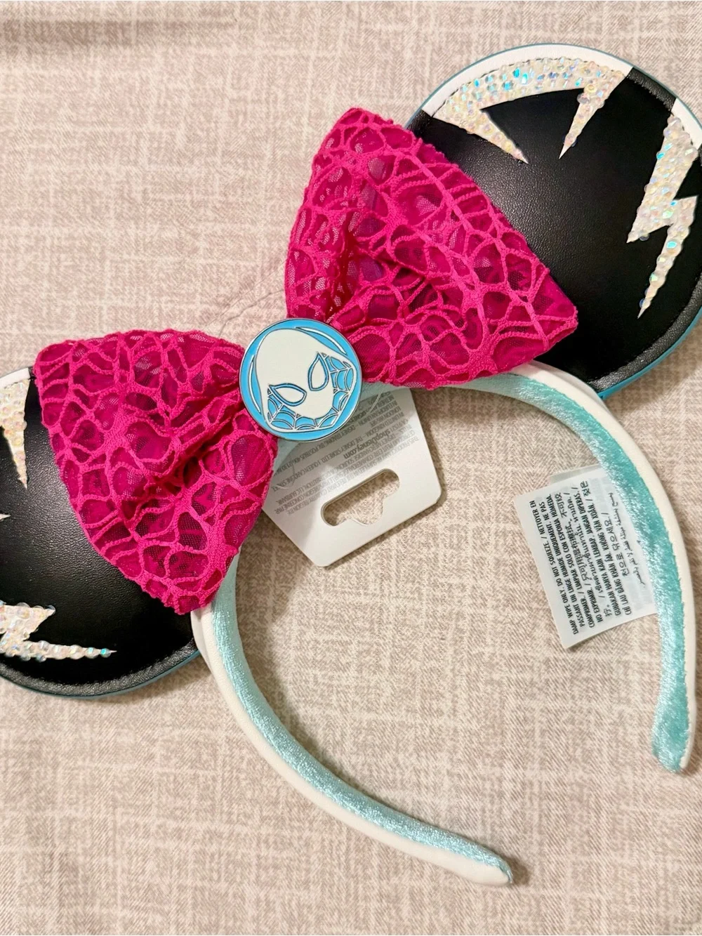 Disney Hot Pink Bow & Black Lightning Ears Headband